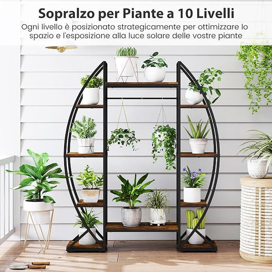 Scaffale Porta Piante da Interno con Luci di Crescita, Scaffale ad Angolo in Metallo a 10 Ripiani, Porta Vasi per Fiori e Piante Multiple, Espositore Decorativo per Soggiorno e Balcone