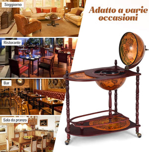 Mappamondo Bar con Ruote Mobili Porta Liquori Minibar Portabottiglie, 88 x 70 x 45 cm