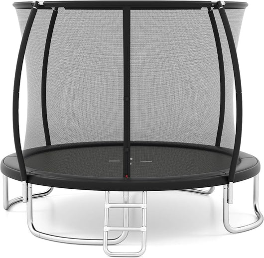 Trampolino Elastico per Bambini e Adulti 244 cm/305 cm/366 cm, Tappeto Elastico da Esterno con Rete di Sicurezza, Scala e Telaio in Acciaio Zincato Antiruggine