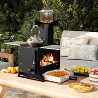 Barbecue a Carbonella, Stufa a Legna Portatile con Porta Pentole, Teglia da Forno e 2 Griglie, Grill da Esterno per Campeggio e Viaggio in Camper, Escursioni, 54 x 36 x 44 cm