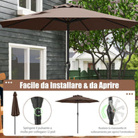 Ombrellone da Giardino da 260/360 cm, Ombrellone Parasole con Manovella, Ombrellone da Spiaggia con 8 Stecche, per Cortile Piscina Giardino (Caffè,260 cm)