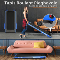 Tapis Roulant 2 in 1, Tapis Roulant Elettrico Pieghevole Salvaspazio da 0,75HP con App e Telecomando, Supporto per Cellulare, Display a LED e Altoparlante (Blu)