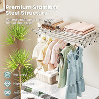 Stendibiancheria da Parete con 8 Aste in Acciaio Inox, Stendino da Parete per Bagno/Lavanderia, Stendino a Muro Richiudibile e Salvaspazio, Argento (50-86 x 63 x 22 cm)