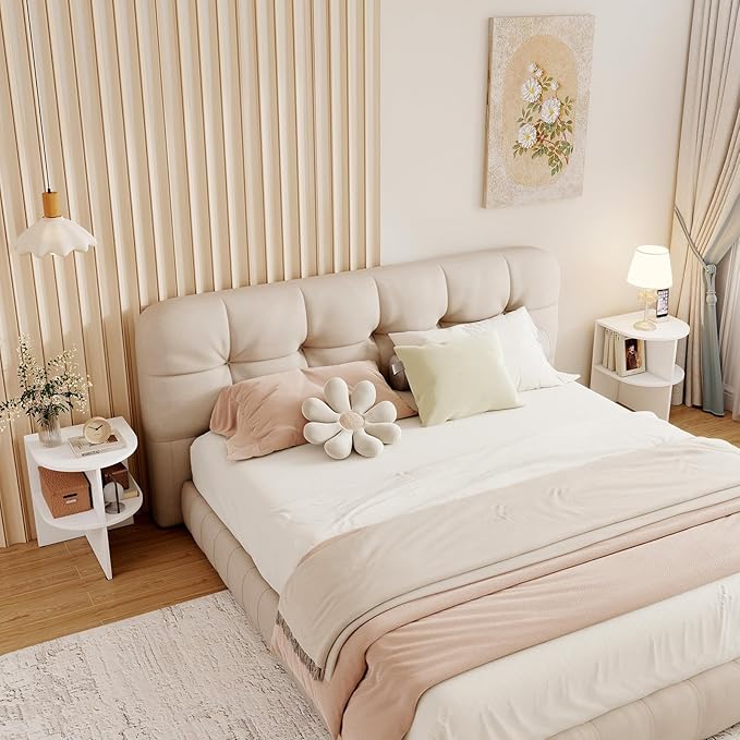 Tavolino da Salotto Semicircolare, Tavolino a 2 Ripiani a Forma di Mezzaluna con Ripiani Aperti, Tavolo per Spazi Ridotti da Soggiorno e Camera da Letto, Bianco (1)