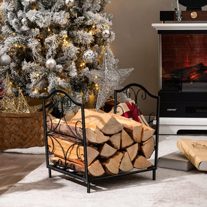 Porta Legna per Interni ed Esterni, Porta Legna per Camino in Acciaio Resistente, Portalegna da Ardere per Stufe e Braciere (37 x 32 x 39,5 cm, Portata 60 kg)