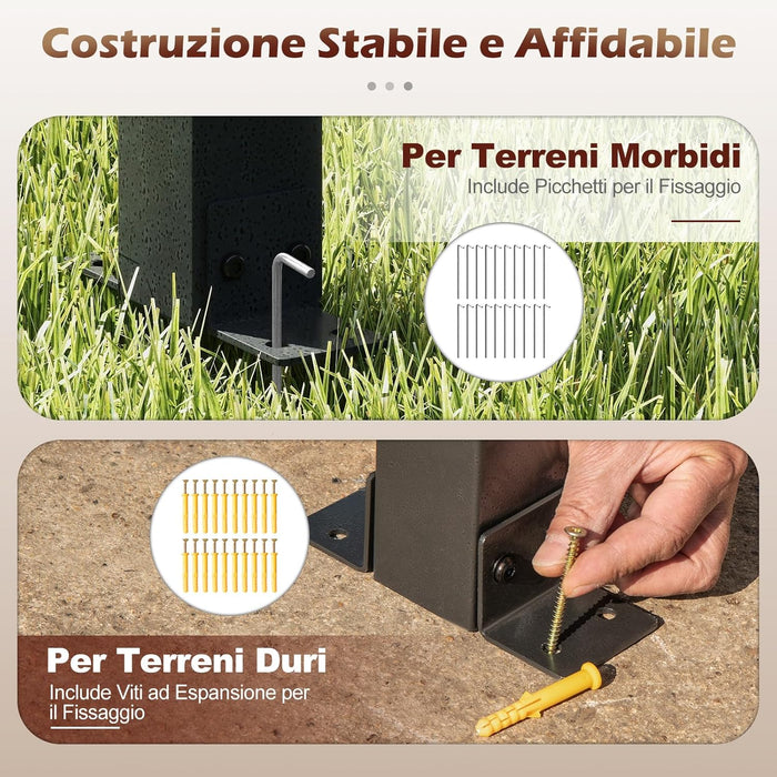 Gazebo da Esterno 305 x 400 x 264 cm, Gazebo Grande con Tetto Inclinato in Policarbonato e Struttura in Metallo, Tenda Impermeabile per Terrazzo, Giardino e Patio