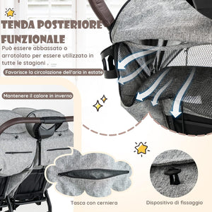 Passeggino Doppio Pieghevole per Bambini, Passeggino Portatile per Bambini con Schienale Regolabile, Cinture a 5 Punti, Poggiapiedi e Tettuccio, per Bambini 6-36 Mesi (Grigio Chiaro)