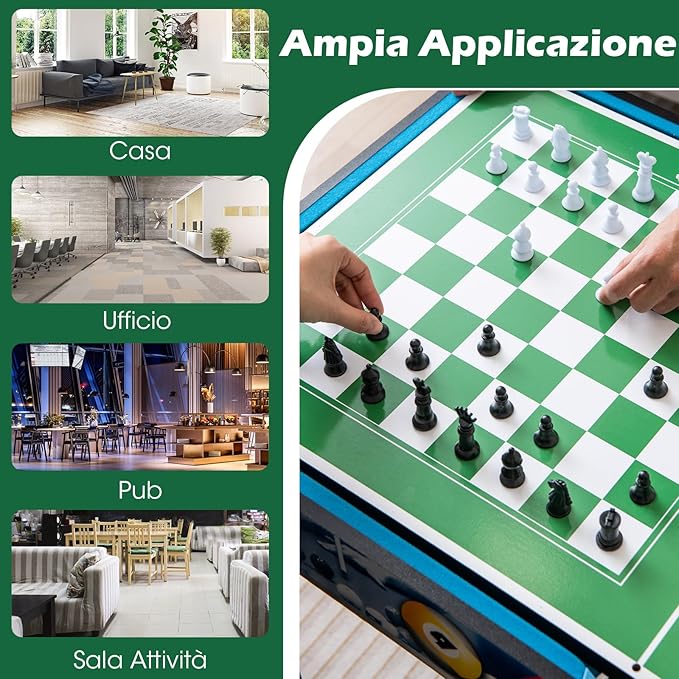 12 in 1 Set da Tavolo per Giochi Combo, Tavolo Multiuso con Calcio Balilla Air Hockey Biliardo Ping Pong Scacchi Bowling, Set Combinato per Giochi Multipli per Casa Ufficio Bar Dormitorio