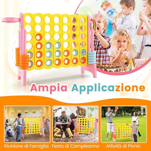 Forza 4 Gigante, Forza Quattro per Bambini con Canestro, Palla, 5 Anelli e 42 Piedine, Giochi Educativi da Esterno ed Interno per Vacanze e Feste, Ideale per Bambini +3 Anni