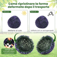Set di 2 Piante Artificiali a Sfera di Bosso 38 CM, Palline Decorative Viola, Sfera Topiarie per Giardino, Portico, Balcone e Matrimonio
