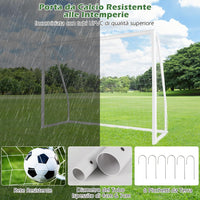 Porto per Calcio per Bambini, Rete da Calcio Resistente alle Intemperie e Telaio in UPVC con Pali di Fissaggio e Coni da Calcio per Allenamenti in Cortile