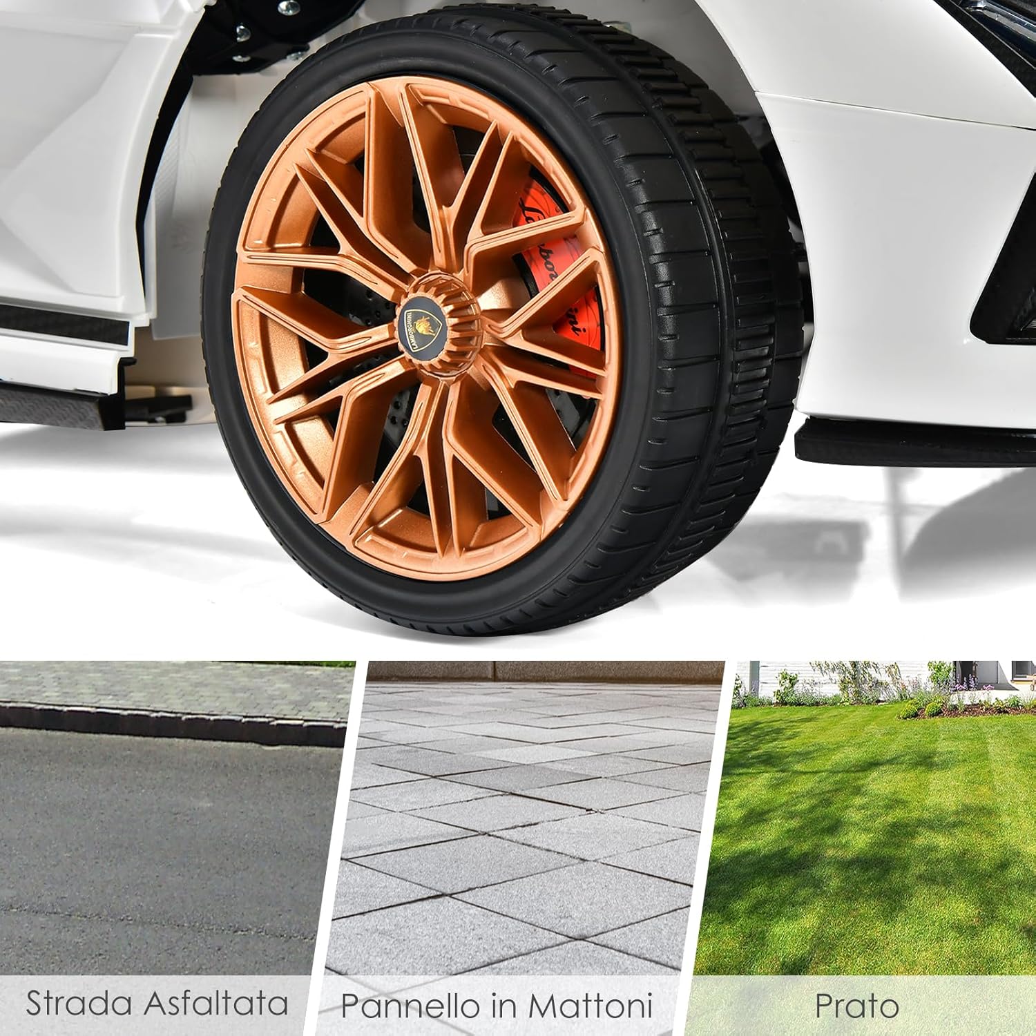 Macchina Elettrica Lamborghini per Bambini da 12V, Veicolo Elettrico con Luci LED MP3 Telecomando, Fino a 5km/h, +3 Anni (Bianco)