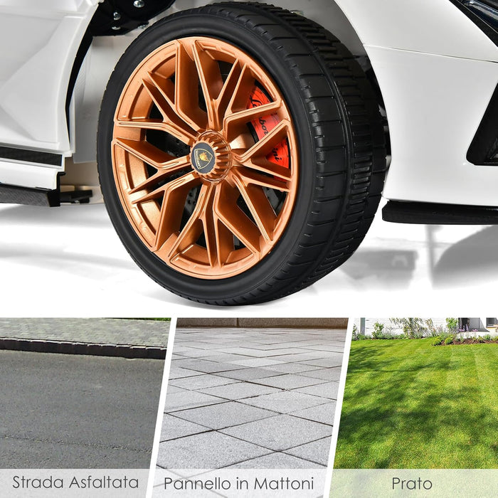 Macchina Elettrica Lamborghini per Bambini da 12V, Veicolo Elettrico con Luci LED MP3 Telecomando, Fino a 5km/h, +3 Anni (Bianco)