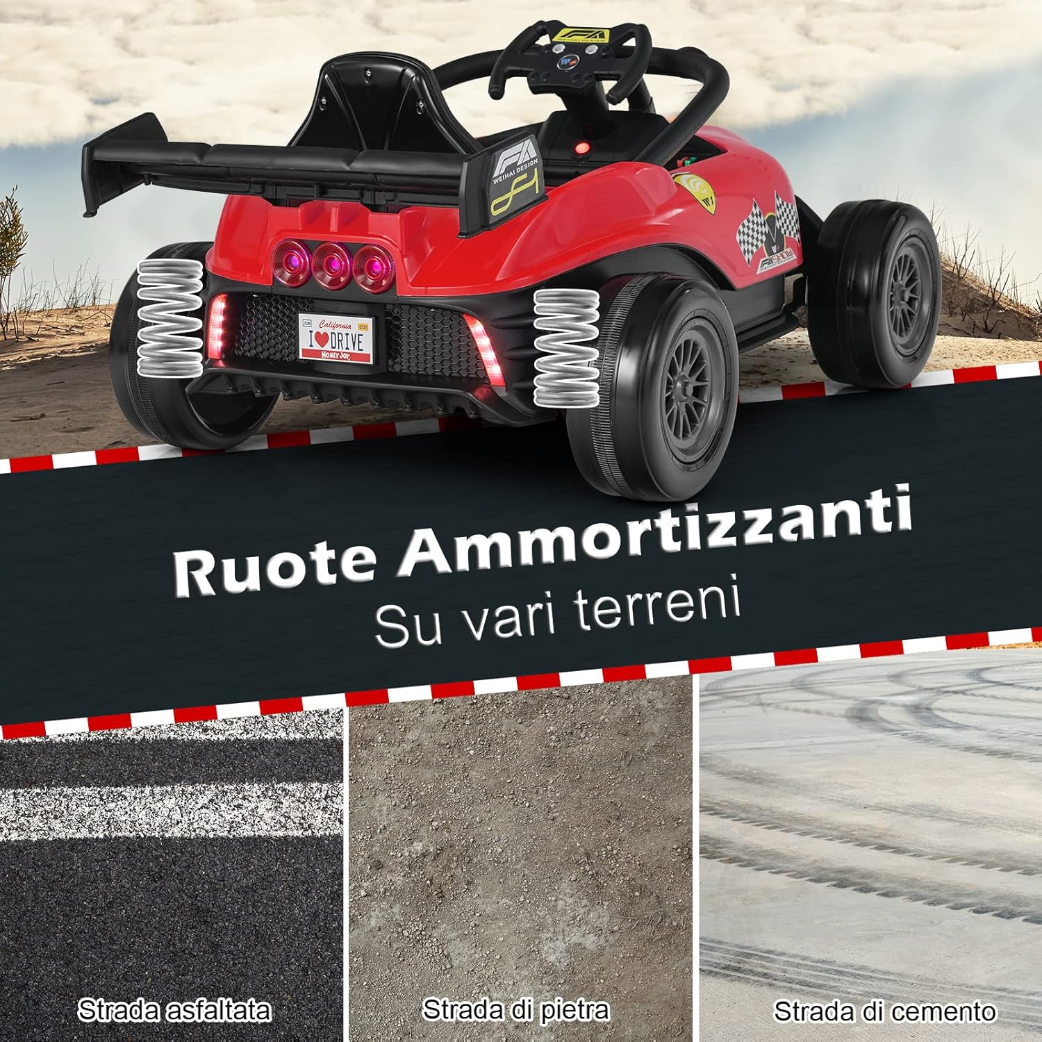 Macchina Elettrica per Bambini, Veicolo elettrico 12V con Telecomando e Batteria Ricaricabile, Musica e Luci LED, Velocità 2-5km/h, per Bambini da 3-7 Anni (Rosso)