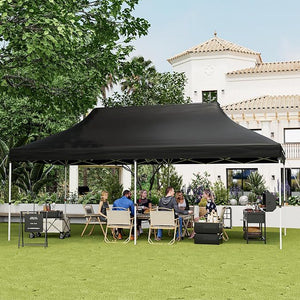 Gazebo Pieghevole da Giardino 3 x 6m, Gazebo Pop-up con Borsa da Trasporto, Regolabile in Altezza, per Feste, Barbecue, Giardino e Spiaggia (Nero)