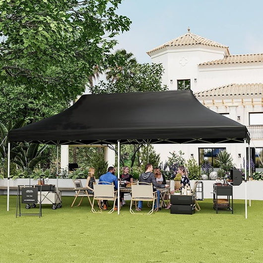 Gazebo Pieghevole da Giardino 3 x 6m, Gazebo Pop-up con Borsa da Trasporto, Regolabile in Altezza, per Feste, Barbecue, Giardino e Spiaggia (Nero)