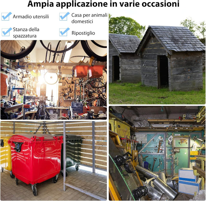 Casetta da Giardino 260 x 207 x 181 cm, Capanni da Esterno con 4 Feritoie, Doppie Porte e Rampa, Capannone Porta Attrezzi in Acciaio Zincato per Giardino e Cortile (Grigio sicuro)