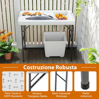 Tavolo da Campeggio Portatile, Tavolo Pieghevole con Lavello, Rubinetto Girevole a 360° e Tubo di Scarico, Portata 150 kg, 108 x 58 x 93 cm