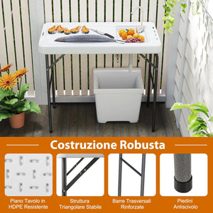 Tavolo da Campeggio Portatile, Tavolo Pieghevole con Lavello, Rubinetto Girevole a 360° e Tubo di Scarico, Portata 150 kg, 108 x 58 x 93 cm