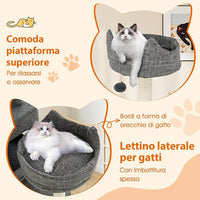 Tiragraffi per Gatto Alto 180 cm, Albero Tiragraffi Gatto con 8 Piattaforme, 4 Pali Sisal e 2 Palline Pompon, Torre Tiragraffi per Gatti con 2 Condomini Rimovibili, Grigio