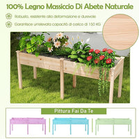 Fioriera da Giardino Rialzata, Letto da Giardino Elevato in Legno con Pannello Divisore, Fori di Drenaggio, Aiuola Rialzata per Piante, Fiori, Erbe e Verdure (Naturale)
