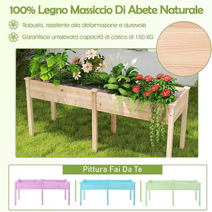 Fioriera da Giardino Rialzata, Letto da Giardino Elevato in Legno con Pannello Divisore, Fori di Drenaggio, Aiuola Rialzata per Piante, Fiori, Erbe e Verdure (Naturale)