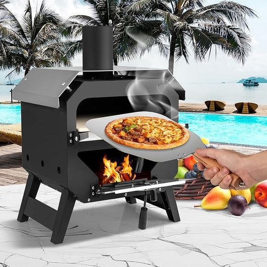 Pizza aperta all'aperto, forno per pizza portatile con pietra per pizza, pala per pizza e copertura in tessuto Oxford, forno a legna in acciaio inox con manici, forno per pizza per giardino [Classe di efficienza energetica B]