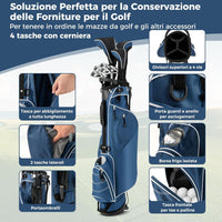 Sacca da Golf con Supporto, Borsa da Golf a 4 Scomparti con 4 Tasche con Cerniera, Borsa Frigo, Tracolla Doppia, Cappuccio Antipioggia, Supporto per Ombrellone
