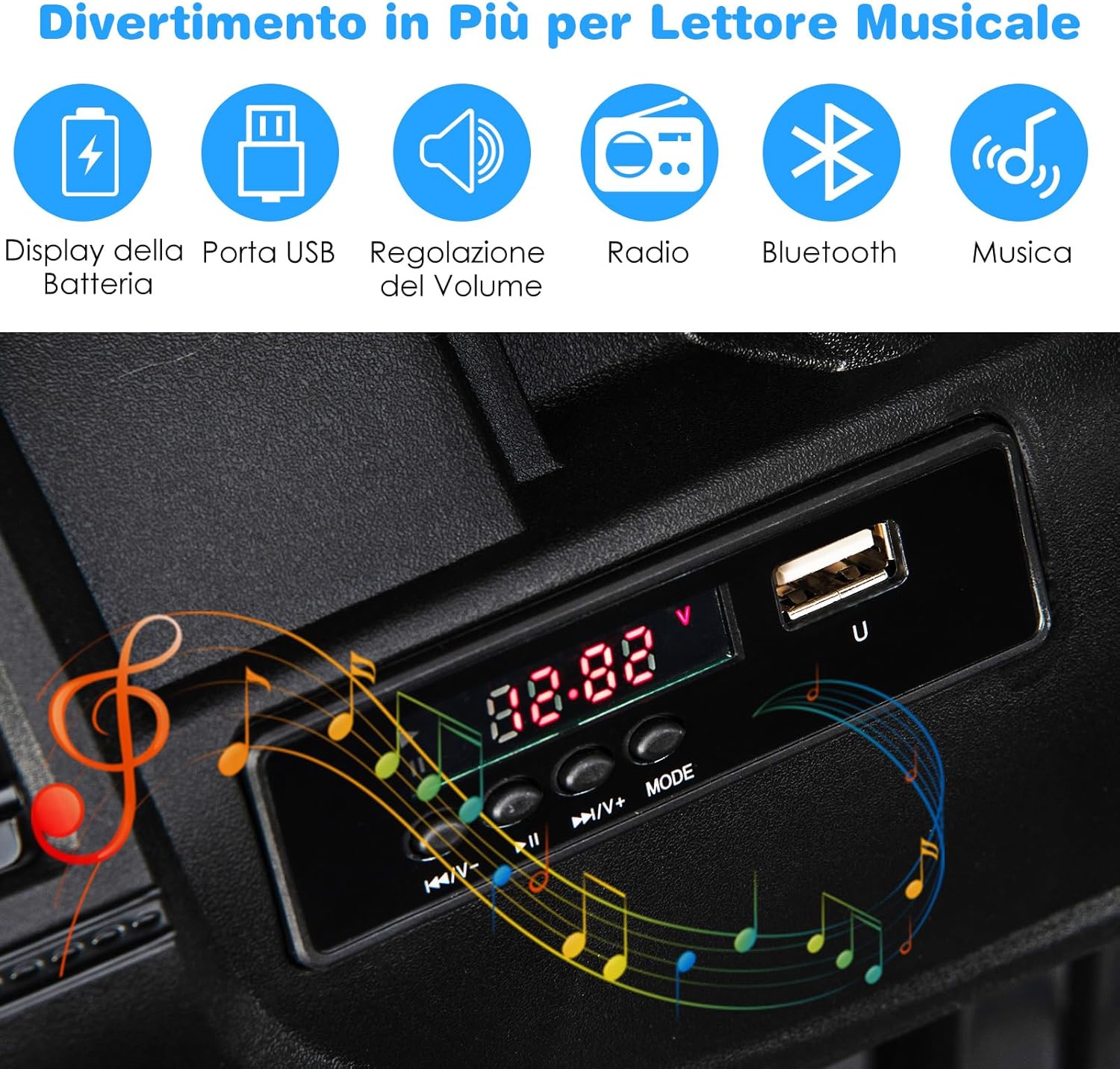 12V Auto per Bambini con Telecomando, Macchina Elettrica con 2 Posti Musica Porta USB e Luce, Velocità Regolabile 2,6-6km/h, per 3-8 Anni (Nero)