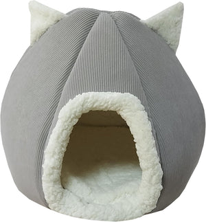Cuccia Premium per cani e gatti - Letto morbido e confortevole - Base antiscivolo - Resistente e Facile da lavare (with ears-Grigio)
