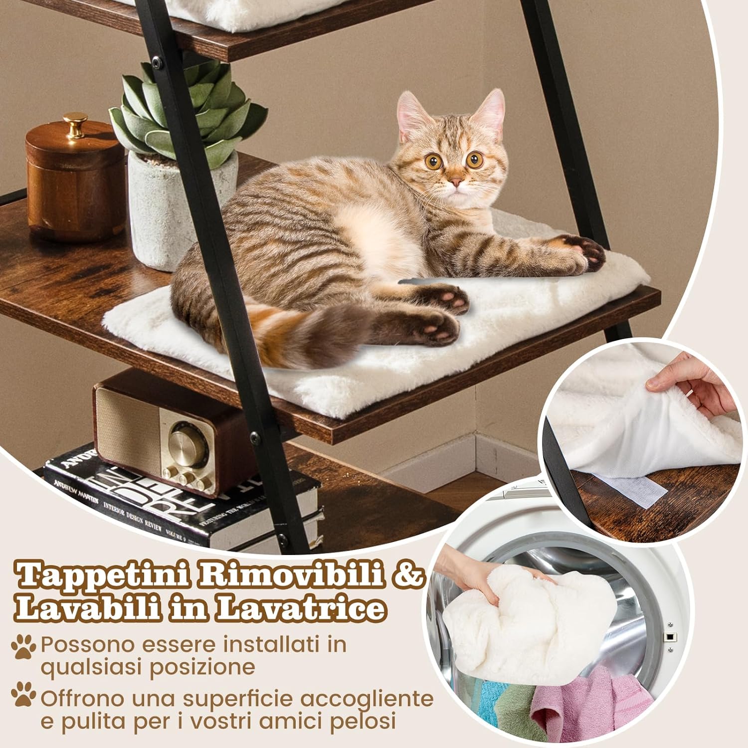 Lettiera per Gatti Salvaspazio, Mobile Nascosto 2 in 1 per Animali Domestici con Scaffale, Tappetini Rimovibili e Entrata a Forma di Testa di Gatto, Armadietto per Gatti per Salotto (Marrone)