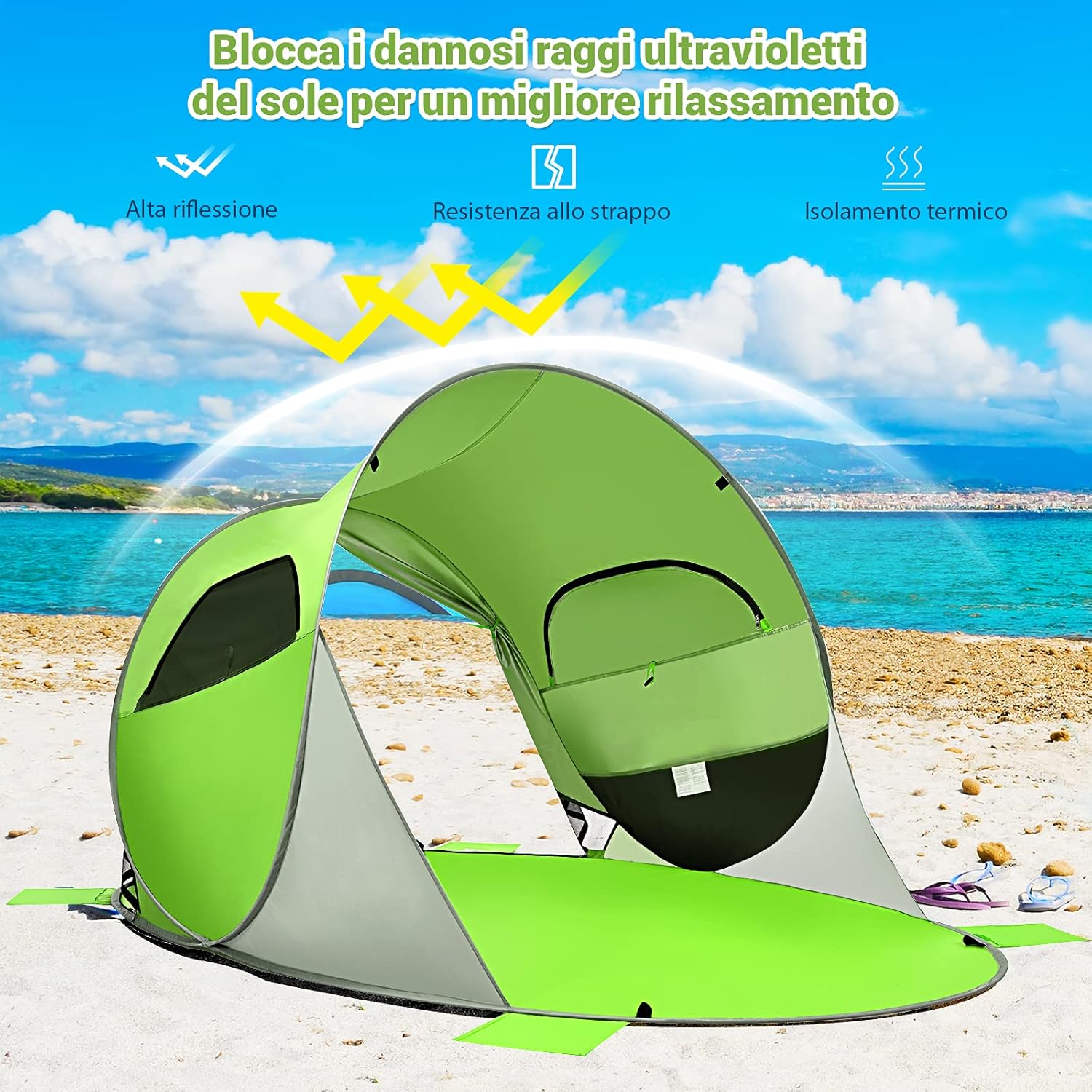 Tenda da Spiaggia per 3-4 Persone,Tenda Pop Up Portatile con Protezione Solare, con 2 Finestre a Rete, per Attivita all’Esterno