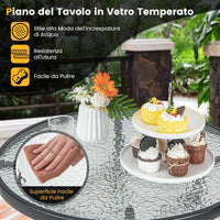 Tavolo da Bar per Giardino, Tavolo 97 cm con Piano in Vetro Temperato e Telaio in Metallo, Tavolo da Esterno per Giardino, Balcone, Cortile, Bordo, 68 x 68 x 97 cm