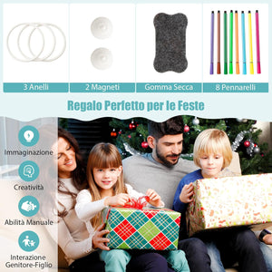 Tavolo da Disegno per Bambini con Sedia, Cavalletto Artistico con Lavagna Regolabile a 3 Livelli, Telescopio e Gioco dell'Anello, Cestino Portaoggetti 8 Pennarelli 3 Anelli 2 Magneti e Gomma