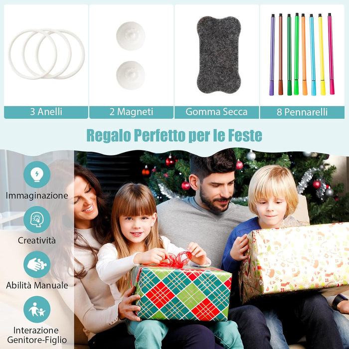 Tavolo da Disegno per Bambini con Sedia, Cavalletto Artistico con Lavagna Regolabile a 3 Livelli, Telescopio e Gioco dell'Anello, Cestino Portaoggetti 8 Pennarelli 3 Anelli 2 Magneti e Gomma