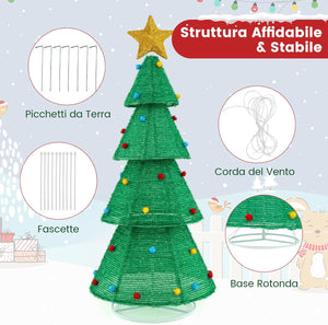 Albero di Natale Pieghevole 190 cm, Decorazione dell'Albero di Natale con 200 Luci LED, Stella in Cima, Palline di Peluche, Decorazione Natalizia per Casa, Giardino, Negozio
