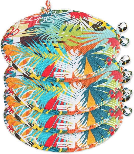 Set 4 Cuscini Sedia Rotondi Colori Accesi Cotone Lavabili Morbidi Coprisedia Tondi Palme Multicolore