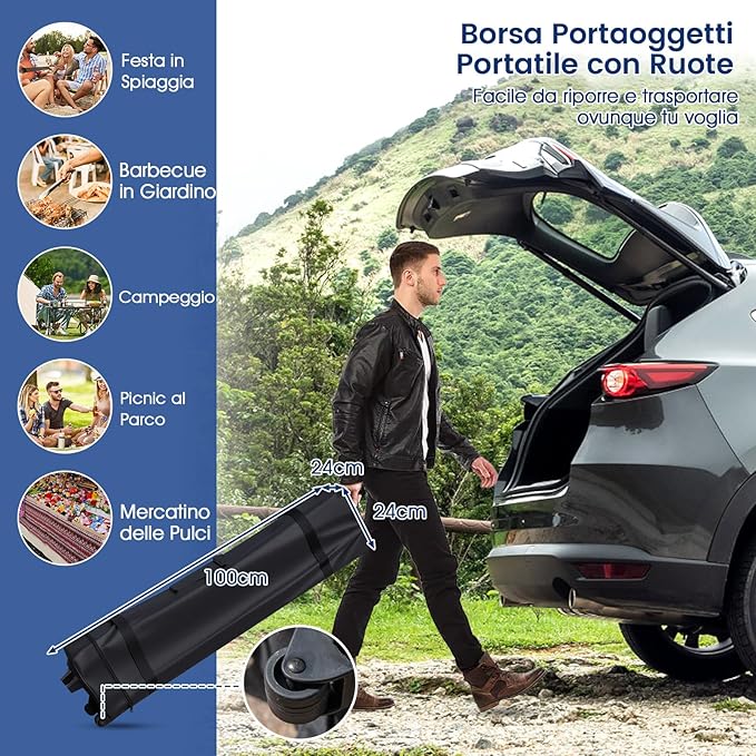 Gazebo Pop-up 302 x 302 cm, Gazebo Impermeabile con Ruote, 8 Picchetti, 4 Corde Antivento, Tendone Pieghevole Resistente per Spiaggia, Feste e Campeggio