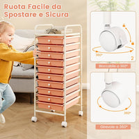 Carrello con 10 Cassetti da Stoccaggio, Cassettiera di Metallo e Plastica, Contenitore Multiuso con Ruote a Freno, per Casa e Ufficio (Arancia)