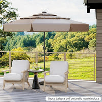 Ombrellone Esterno 300 cm, con 32 Luci LED, Ombrellone Giardino con Regolazione Inclinazione, Manovella e 8 Stecche, Parasole da Esterno con Tettuccio Ventilato a 3 Livelli
