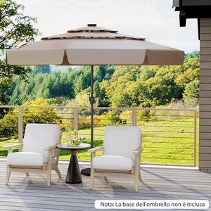Ombrellone Esterno 300 cm, con 32 Luci LED, Ombrellone Giardino con Regolazione Inclinazione, Manovella e 8 Stecche, Parasole da Esterno con Tettuccio Ventilato a 3 Livelli