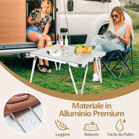 Tavolo da Campeggio Pieghevole, Tavolo da Picnic con Borsa Trasporto e Piano Impermeabile, con Struttura in Alluminio, per Giardino Campeggio, Portata 80 kg (Argenteo)