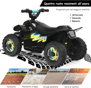 6V Quad Elettrico per Bambini con Batteria, Mini Quad con Funzione Avanti/Indietro, Velocità Massima 4,6 km/h (Nero)