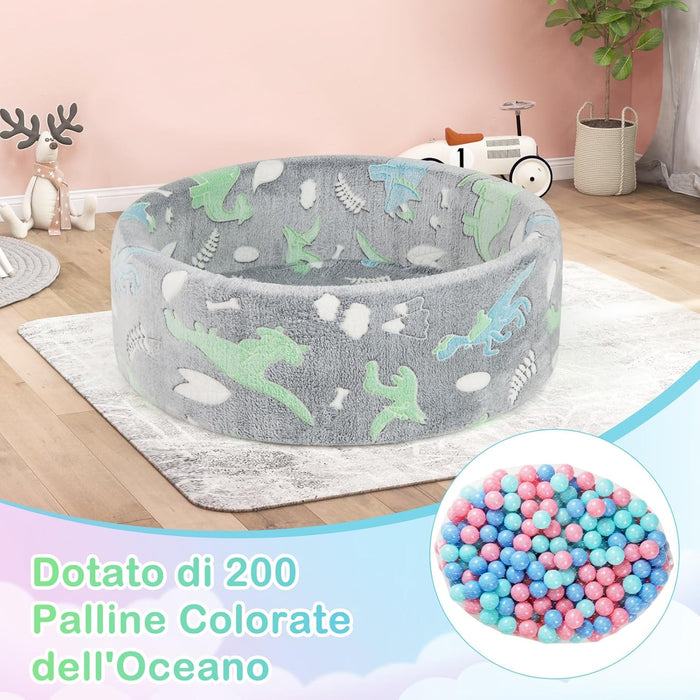 86 x 30 cm/200 Palline ∅5,5 cm Piscina di Palline Colorate per Bambini Luminosi nel Buio, Vaso con Palline in Schiuma Morbido e Lavabile in Lavatrice, Piscinatta da Gioco