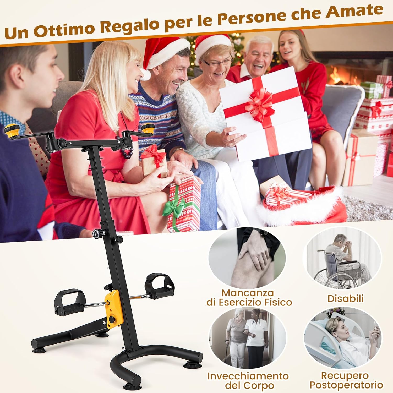Cyclette a Pedali Pieghevole, Macchina per Fitnes con Resistenza e Altezza Regolabili e Cuscinetti Antiscivolo, Attrezzature per Riabilitazione degli Anziani