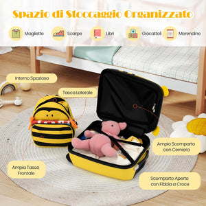 Set di Valigia per Bambini, 16" Valigia+ 12" Zaino, 2 Pezzi, con Ruote Girevoli a 360° e Maniglia Retrattile, Ideale per Viaggiare in Modo Comodo e Divertente (Modello 24)