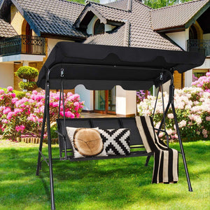 Dondolo da Giardino a 3 Posti, con Tettuccio Parasole Regolabile, Sedia a Dondolo da Giardino con Telaio in Acciaio, 173 x 119 x 152 cm (Nero)