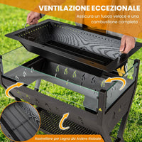Barbecue a Carbonella, Griglia a Carbone Portatile con Protezione Antivento, Ripiani per Condimenti, Mensola Portaoggetti, per Cucinare, Campeggio e picnic