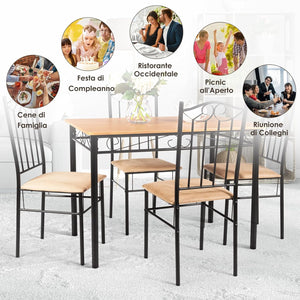 Set da Pranzo da 5 Pezzi con Struttura in Metallo, Set di Tavolo Cucina 107 cm con 4 Posti, Set Mobili Salvaspazio per Soggiorno Cucina Bar Ristorante, Originale e Nero