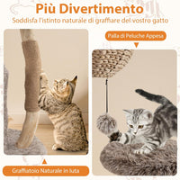 Albero per Gatti in Legno di Pero 105cm, Torre per Gatti con Tiragraffi in Sisal, Piattaforme e Pallina Pendente, Cuccia per Animali Domestici